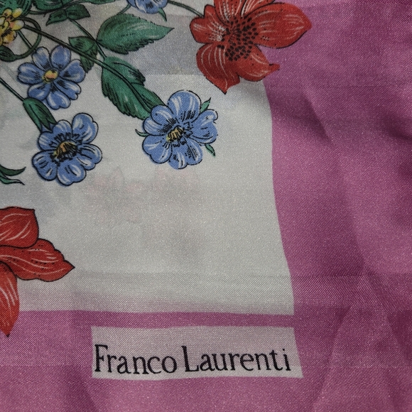 Franco Laurenti Scarf Butterfly Flowers Pink Boarder Made In Italy - Picture 3 of 5
